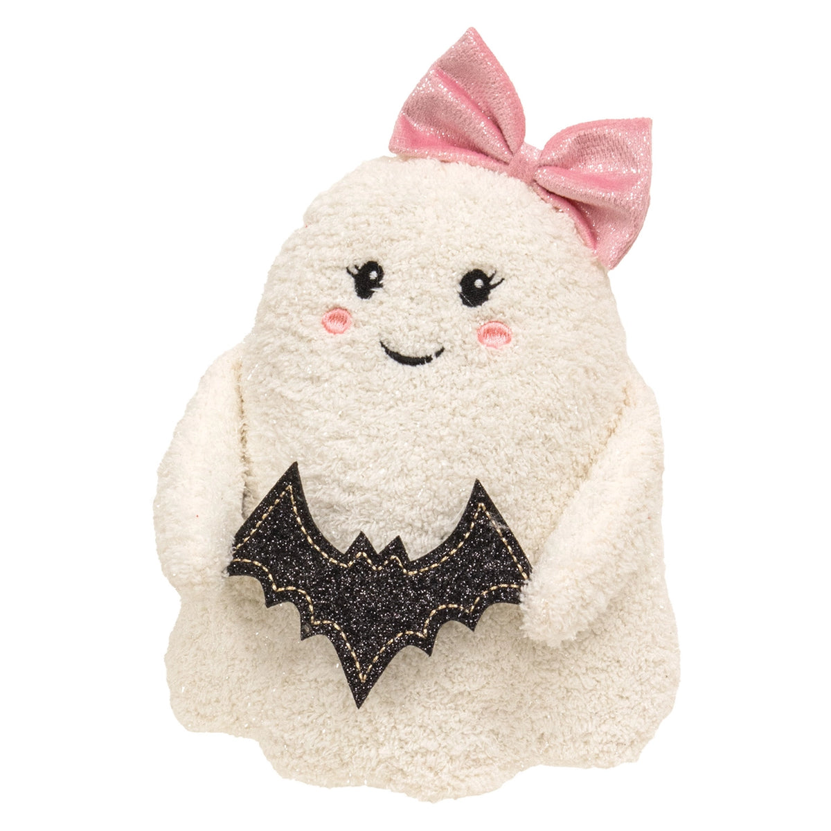 Plush Pink Bow Sitting Ghost with Bat
