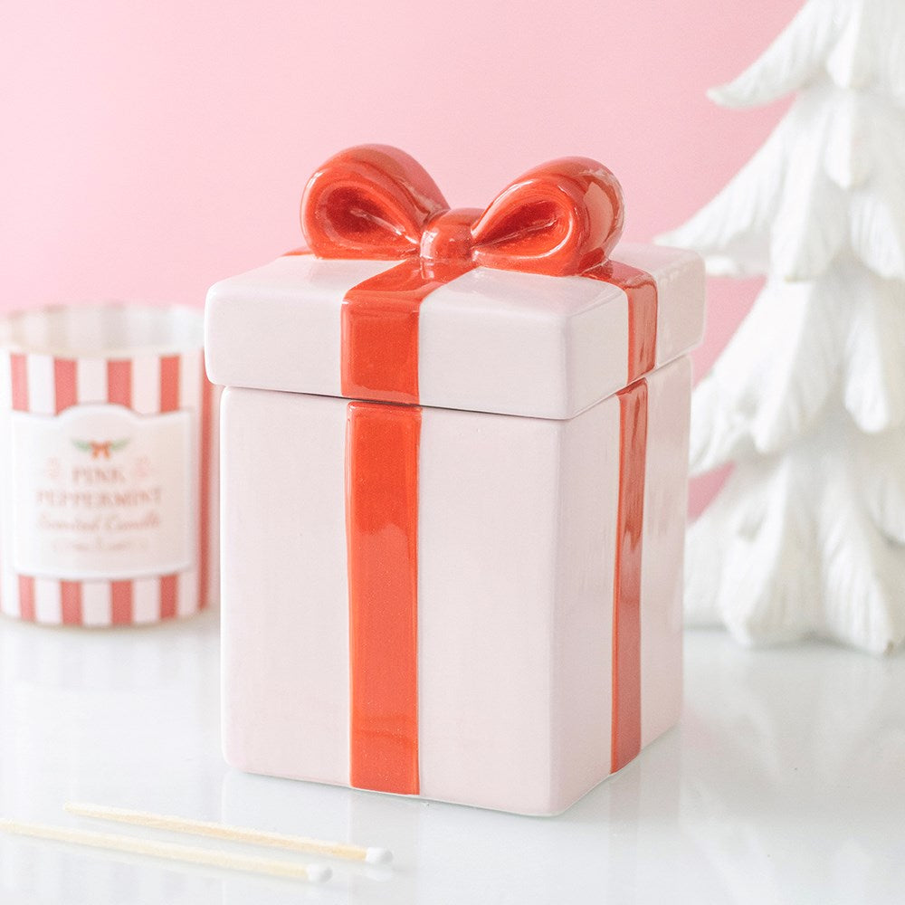 PRE ORDER - Pink Present With Red Bow Ceramic Oil Burner - 2026 SEPTEMBER ARRIVAL