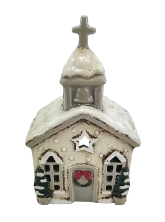 PRE ORDER - Pottery Christmas Church Tea Light House - 2026 SEPTEMBER ARRIVAL