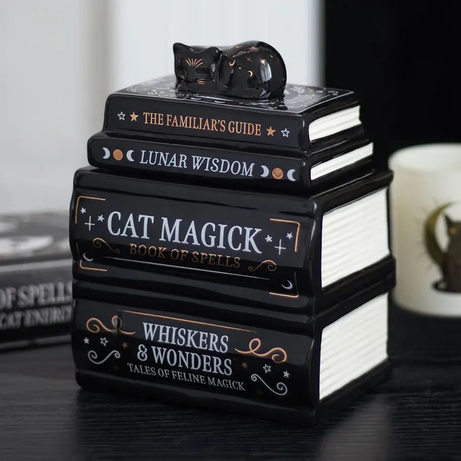 Black Cat Ceramic Book Stack Oil Burner