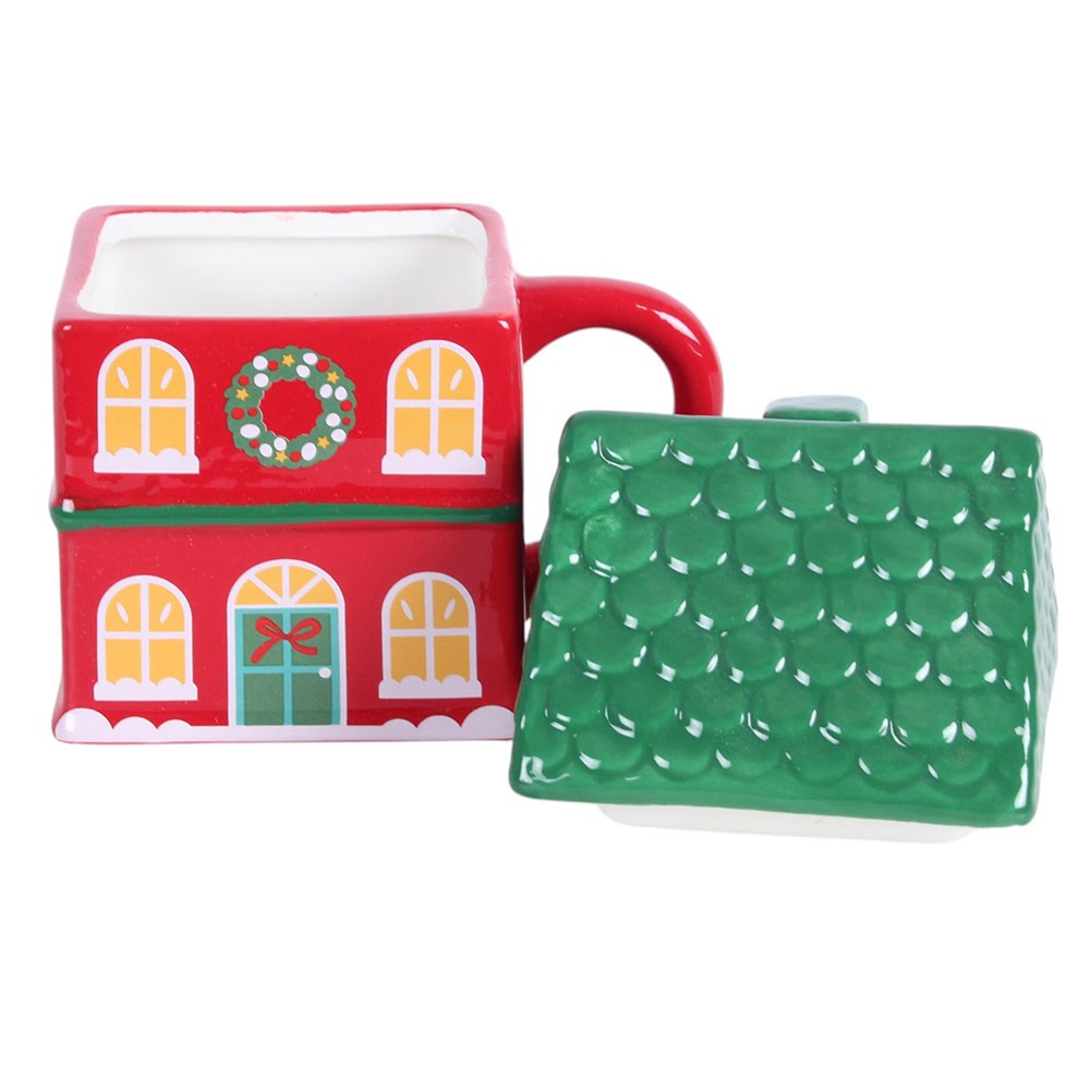 PRE ORDER - Red Christmas House Lidded Mug - 2026 SEPTEMBER ARRIVAL