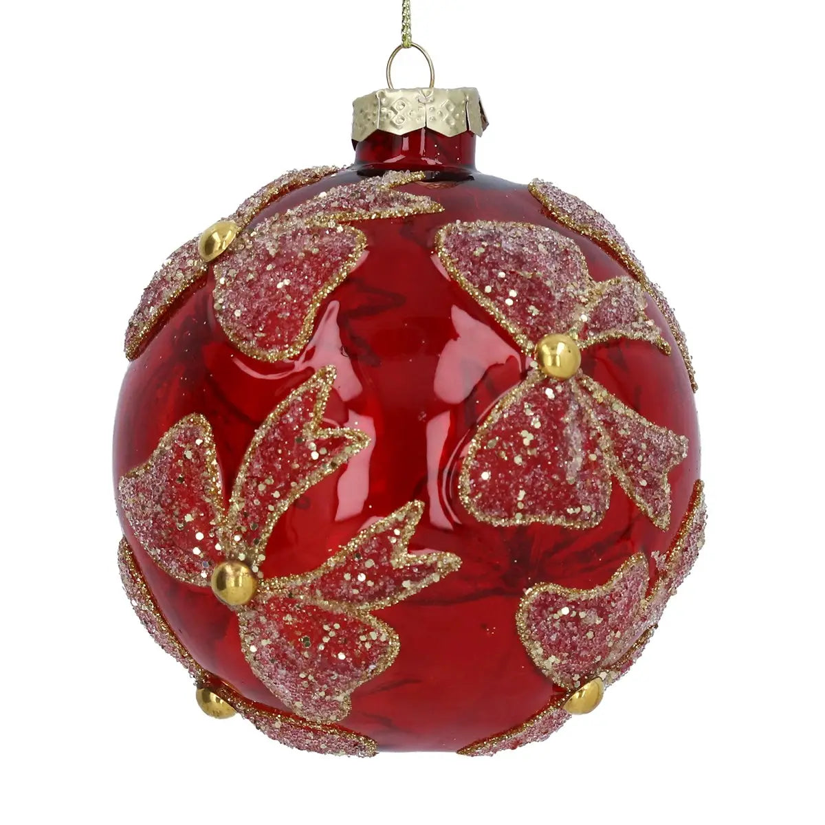 PRE ORDER - Red Glass Bauble with Gold Glitter Bows - 2026 OCTOBER ARRIVAL