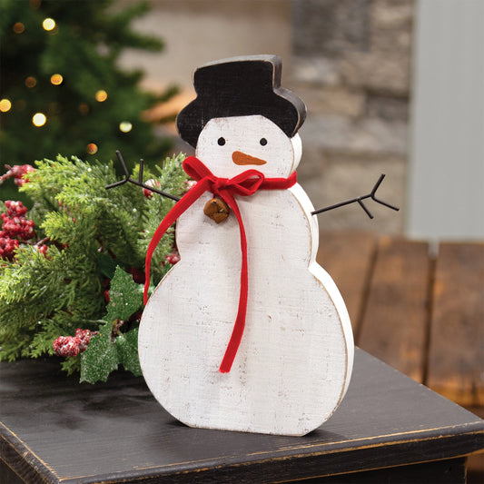 PRE ORDER - Rustic Wood Snowman Sitter with Red Velvet Scarf - 2026 OCTOBER ARRIVAL
