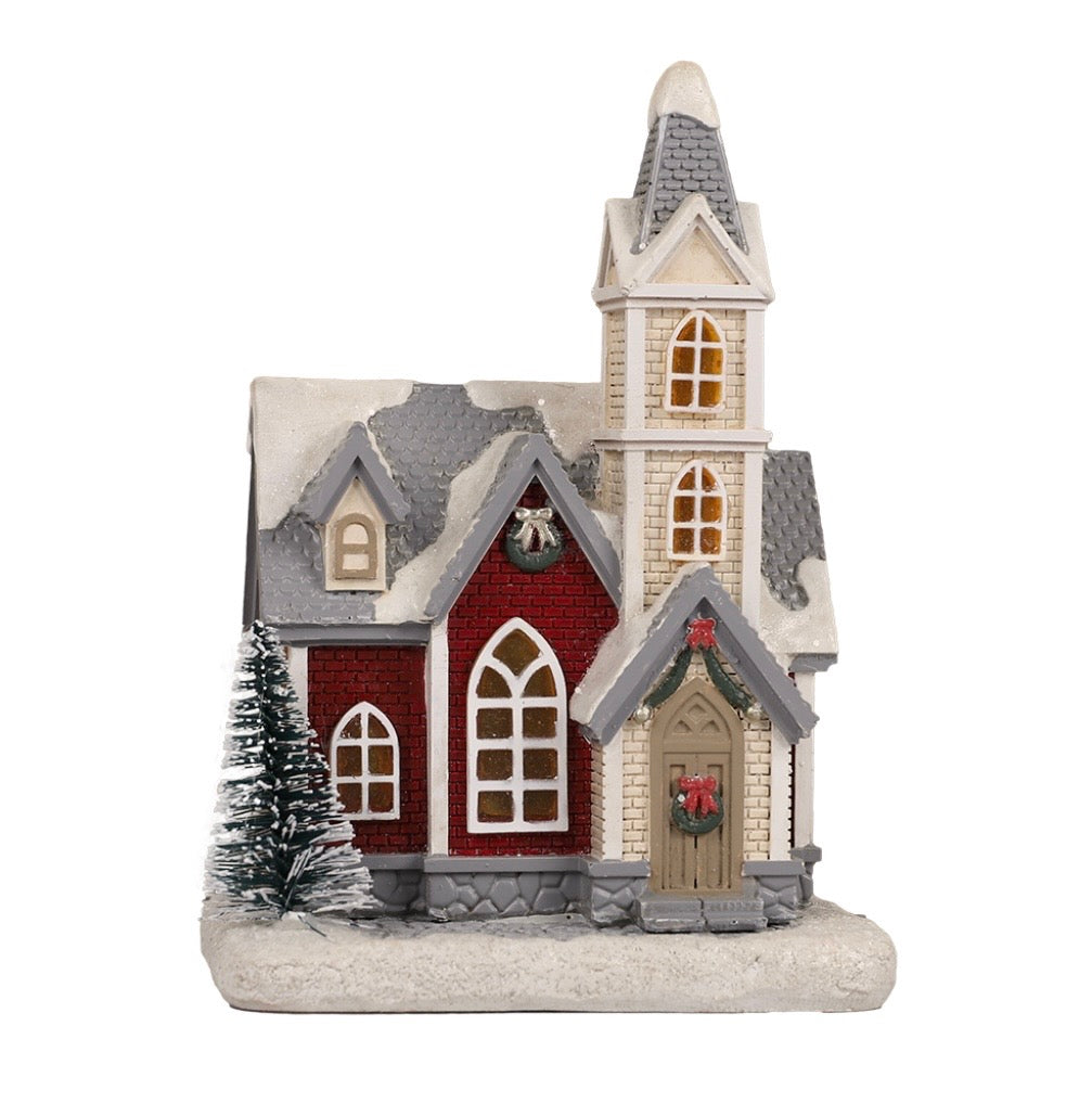 Resin Light Up Village House with Church