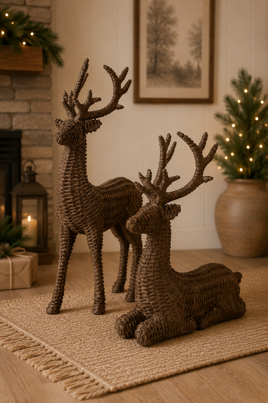 PRE ORDER - Natural Rattan Resin Standing Deer 43cm - 2026 OCTOBER ARRIVAL