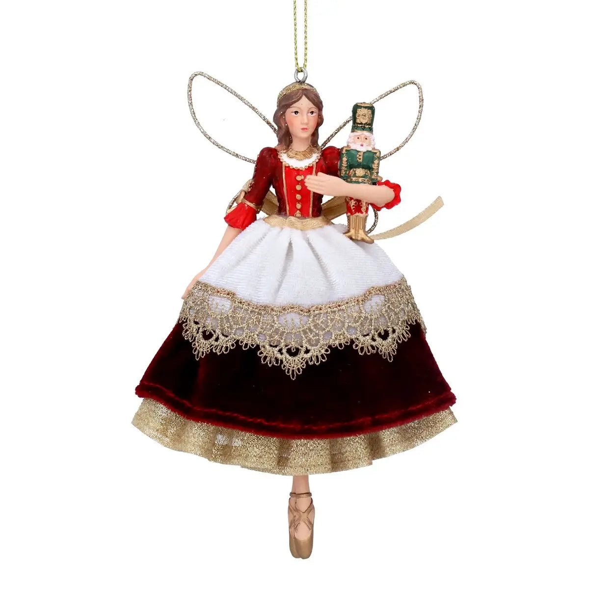 PRE ORDER - Red Velvet with Gold Lace Girl & Nutcracker Hanging - 2026 OCTOBER ARRIVAL