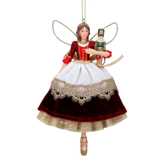 PRE ORDER - Red Velvet with Gold Lace Girl & Nutcracker Hanging - 2026 OCTOBER ARRIVAL