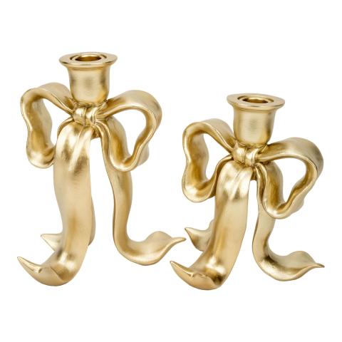 Small Gold Bow Candle Holder 17cm - 2026 FEBRUARY ARRIVAL