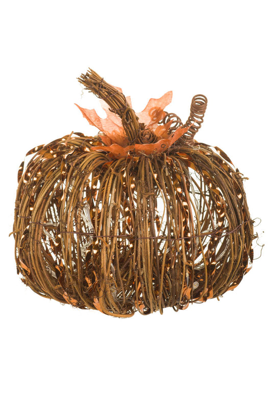 Rattan Brown LED Pumpkin with Wireframe - SEPTEMBER ARRIVAL