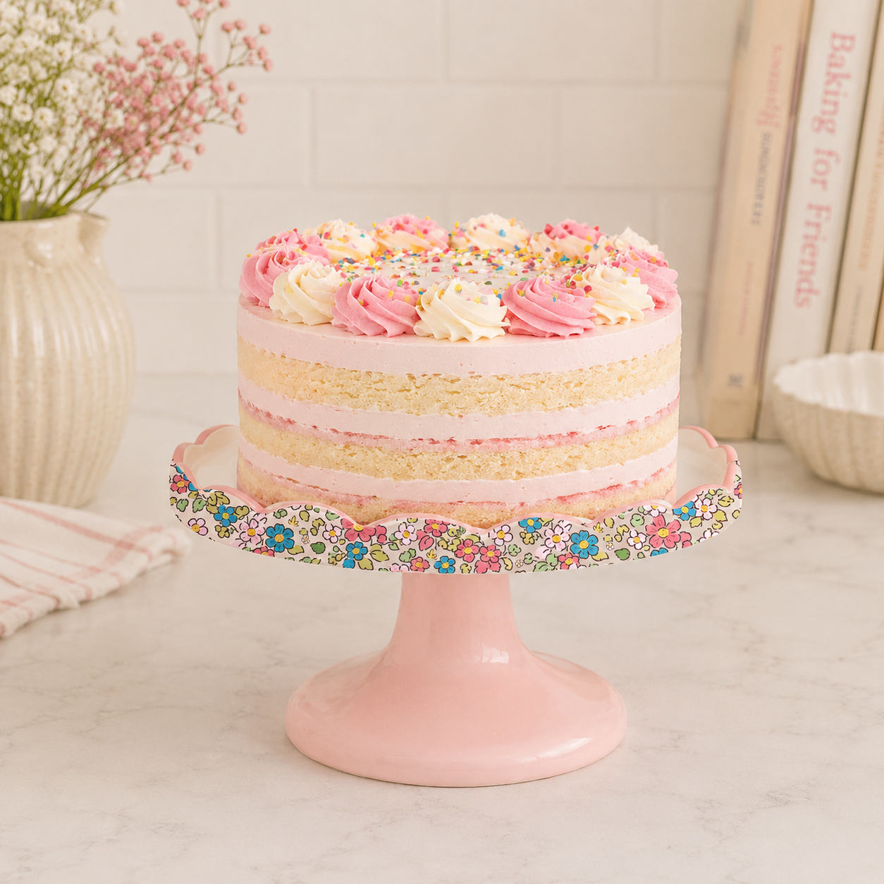 PRE ORDER - Floral Pink Ceramic Cake Stand 🌸 - 2026 OCTOBER ARRIVAL