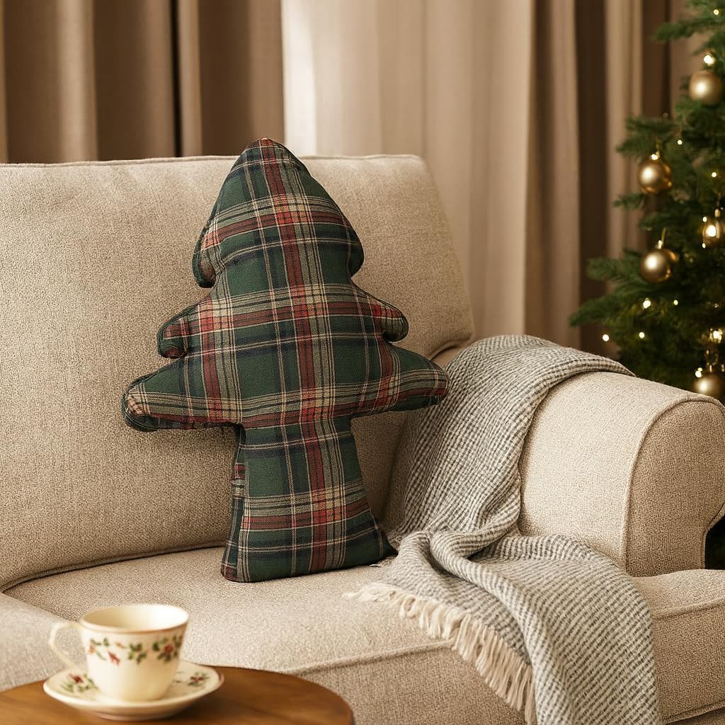 PRE ORDER - Green Plaid Christmas Tree Shaped Filled Pillow 🎄- 2026 AUGUST ARRIVAL