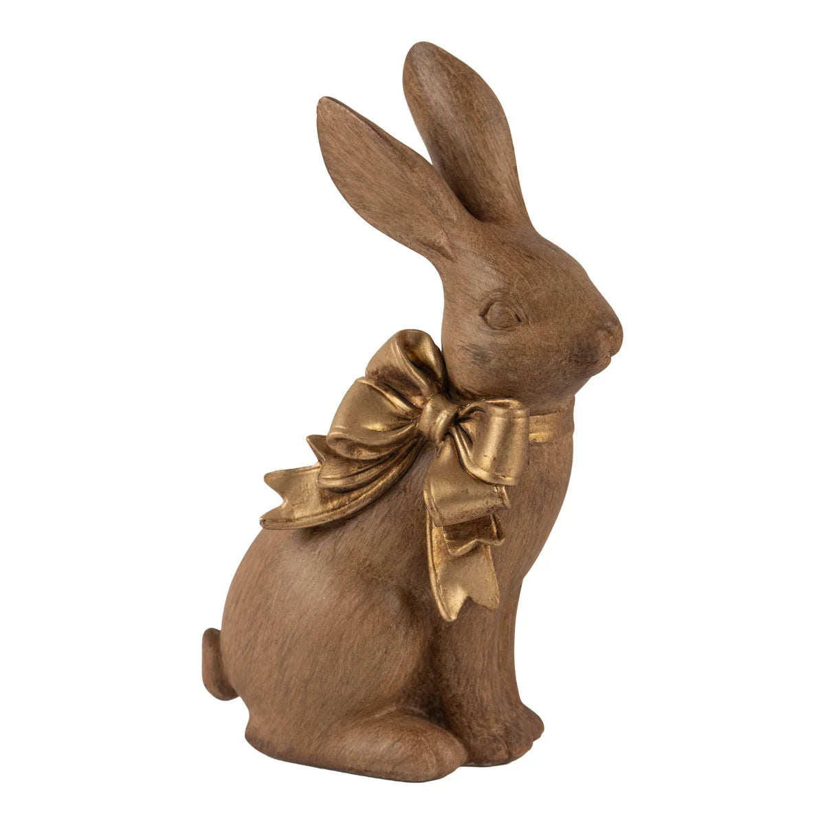PRE ORDER - Natural Brown Sitting Bunny with Gold Bow Assorted 19cm - 2027 LATE JANUARY ARRIVAL