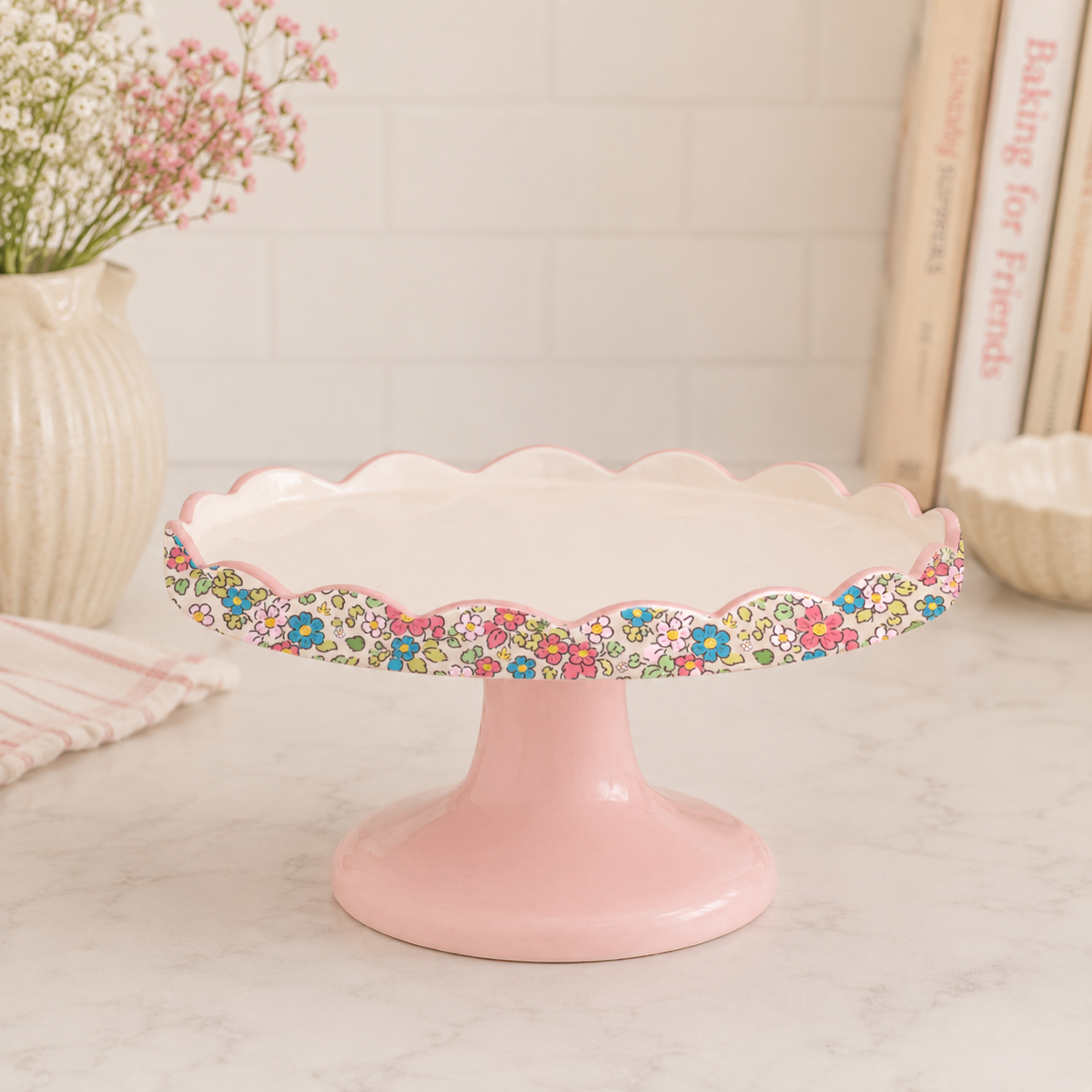 PRE ORDER - Floral Pink Ceramic Cake Stand 🌸 - 2026 OCTOBER ARRIVAL
