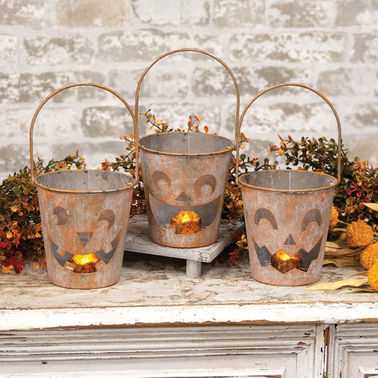 Distressed Metal Jack O Lantern Luminary Bucket Assorted - JULY ARRIVAL