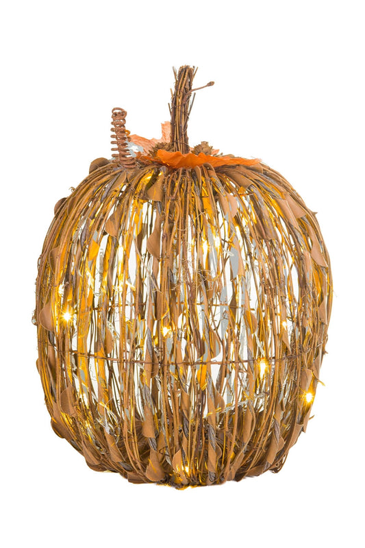 Rattan Brown LED Tall Pumpkin with wire frame - SEPTEMBER ARRIVAL
