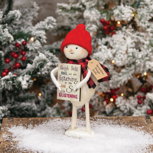 Sprinkles Sleigh Bells Standing Snowman with Sign - SEPTEMBER ARRIVAL