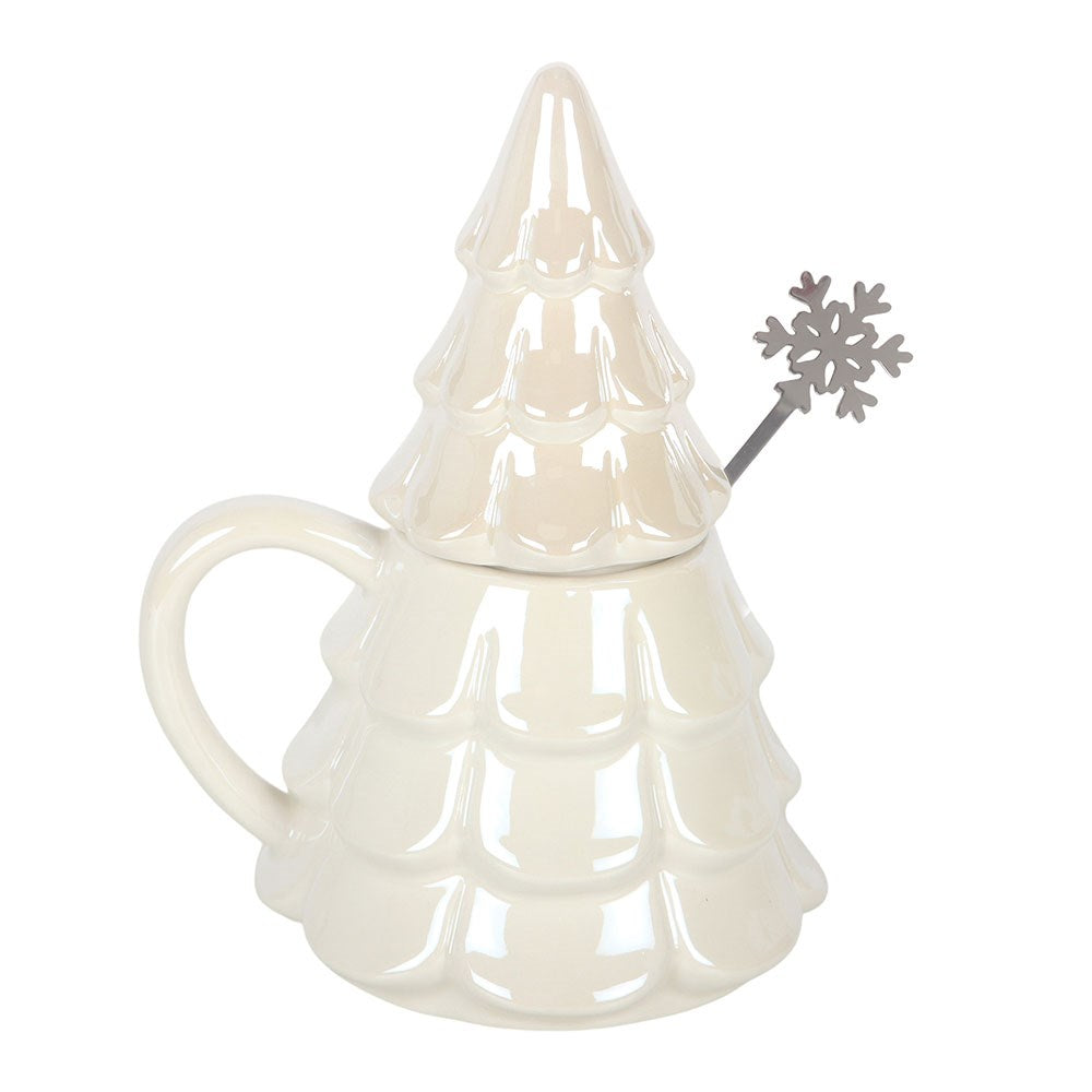 PRE ORDER - Iridescent White Tree Mug and Snowflake Spoon Set - 2026 SEPTEMBER ARRIVAL