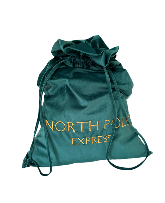 Emerald Green "NORTH POLE EXPRESS" Luxury Velvet Santa Sack