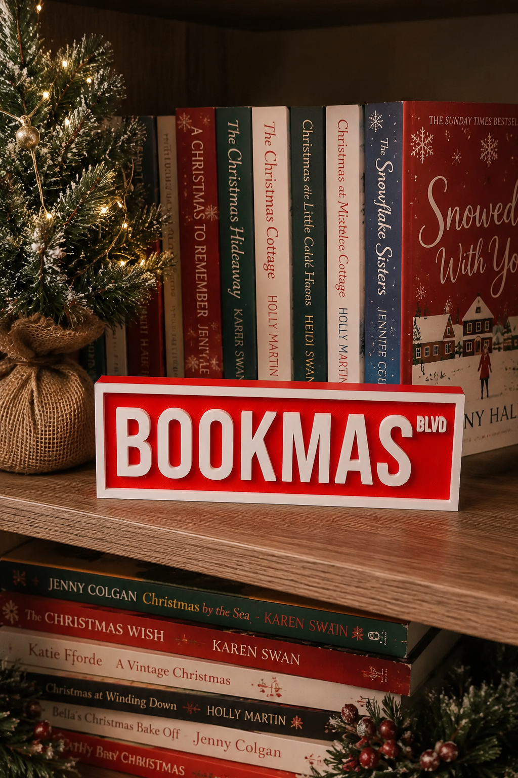 PRE ORDER - Small Red “Bookmas” Standing Block Book Shelf Sign 📚 - 2026 AUGUST ARRIVAL