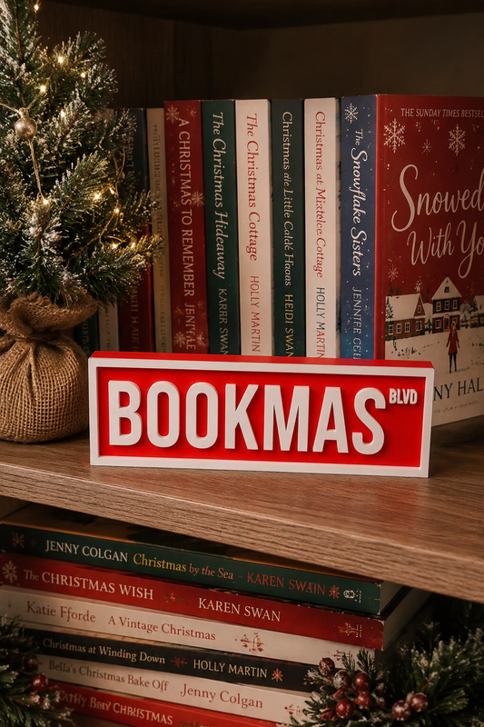 PRE ORDER - Small Red “Bookmas” Standing Block Book Shelf Sign 📚 - 2026 AUGUST ARRIVAL