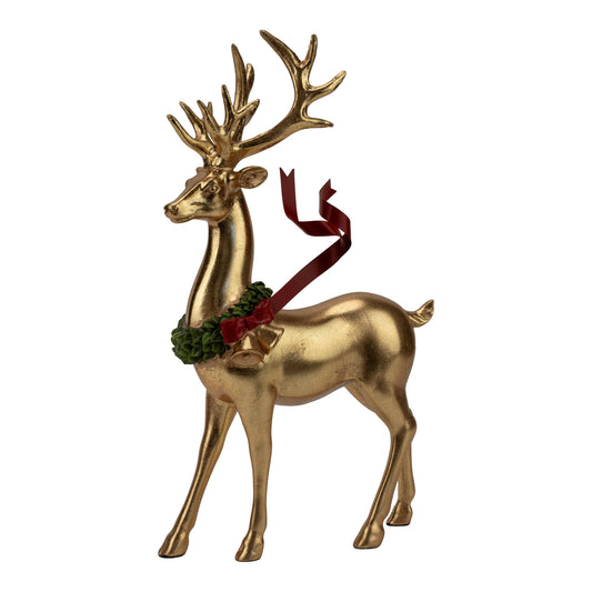 PRE ORDER - Gold Standing Resin Deer with Red Metal Ribbon 32cm - 2026 OCTOBER ARRIVAL