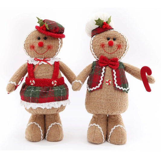 Tartan Gingerbread Boy and Girl Christmas Couple Decoration 38cm - SEPTEMBER ARRIVAL