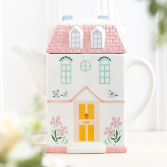 Pastel House Ceramic Teapot