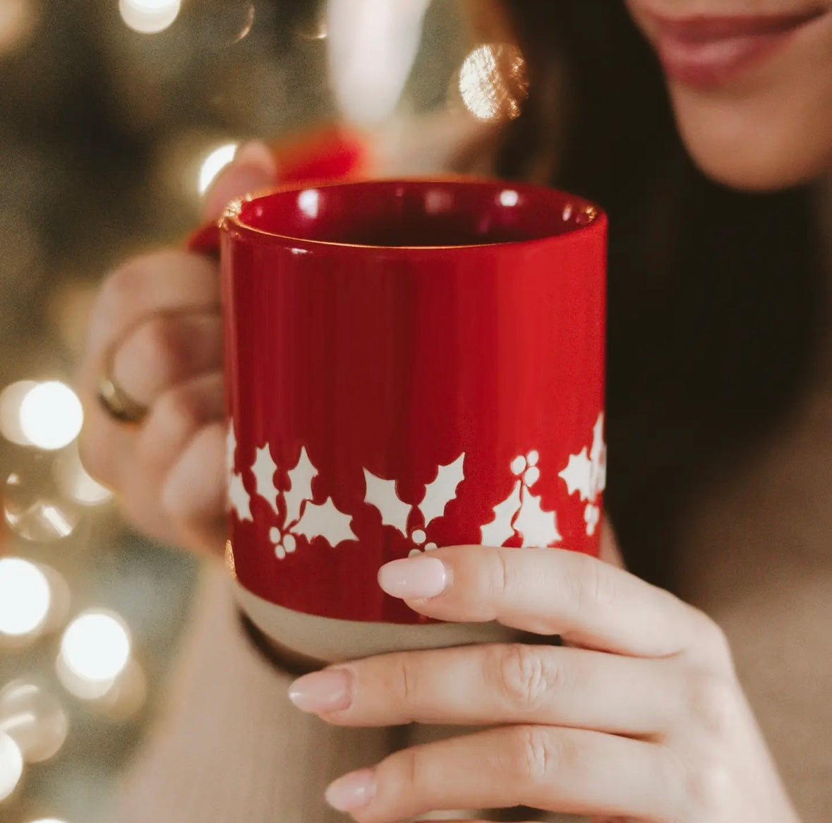 Red Christmas Holly Stoneware Mug