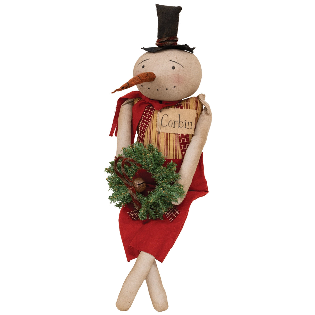 PRE ORDER - Primitive Corbin Snowman Doll with Pine Wreath 66cm - 2026 OCTOBER ARRIVAL