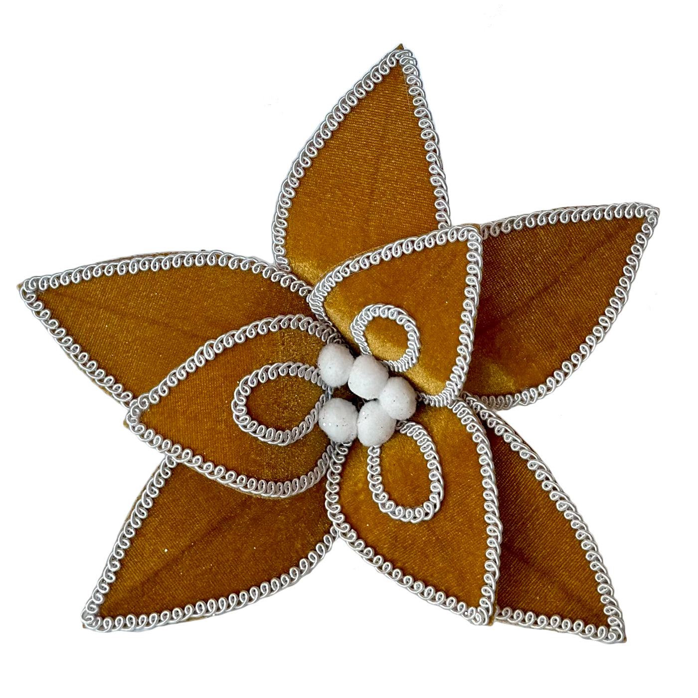 Gingerbread Clip on Flower with White Trim