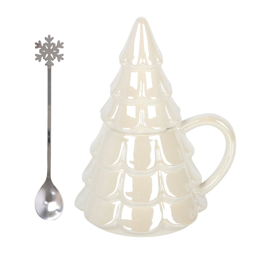 PRE ORDER - Iridescent White Tree Mug and Snowflake Spoon Set - 2026 SEPTEMBER ARRIVAL