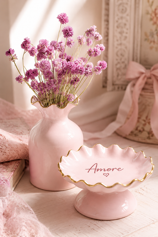 PRE ORDER - Amore Pedestal Ceramic Trinket Dish With Gold Detail 🩷 - 2026 OCTOBER ARRIVAL