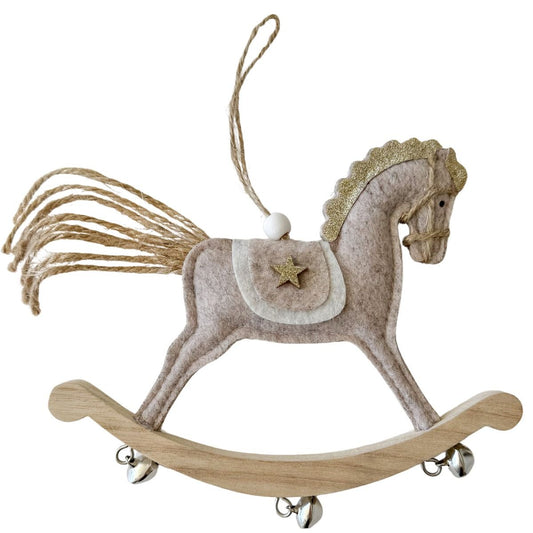 Neutral Felt Rocking Horse Hanging Ornament
