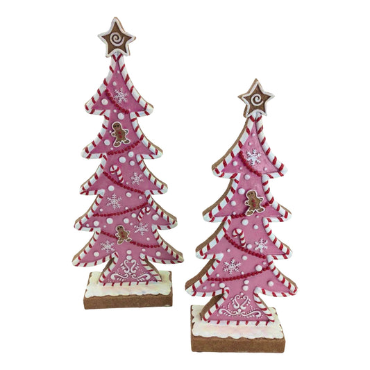 Pink Gingerbread Trees Set of 2