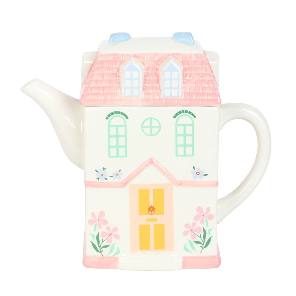 Pastel House Ceramic Teapot