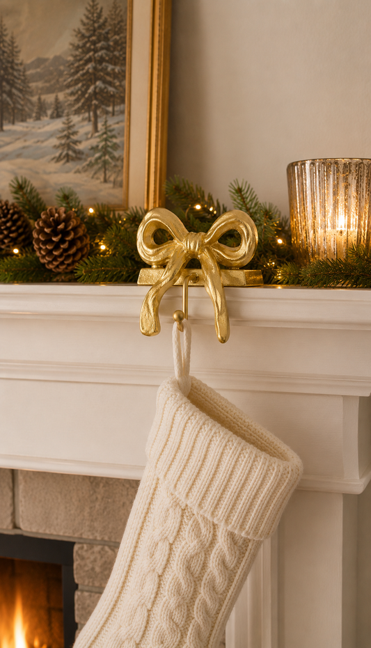 PRE ORDER - Metal Gold Bow Stocking Holder - 2026 OCTOBER ARRIVAL