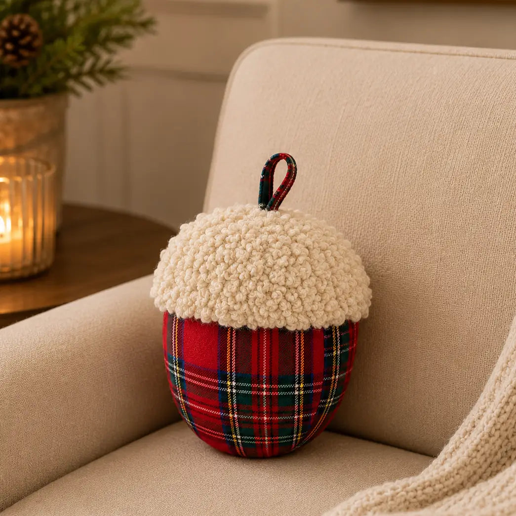 PRE ORDER - Red Plaid Acorn Filled Throw Pillow - 2026 AUGUST ARRIVAL