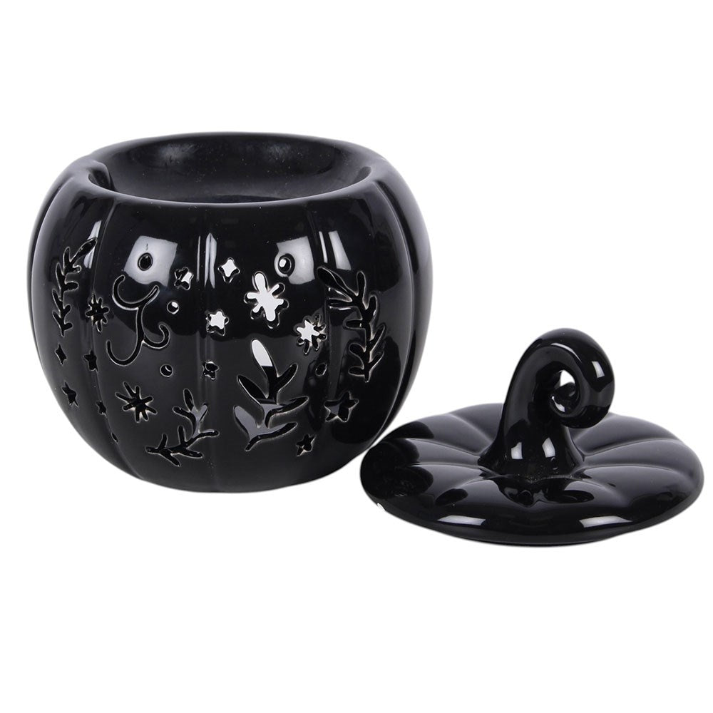 Black Folk Ceramic Pumpkin Oil Burner and Wax Warmer