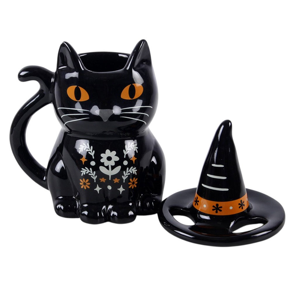 Frightful Folk Black Cat Ceramic Lidded Mug