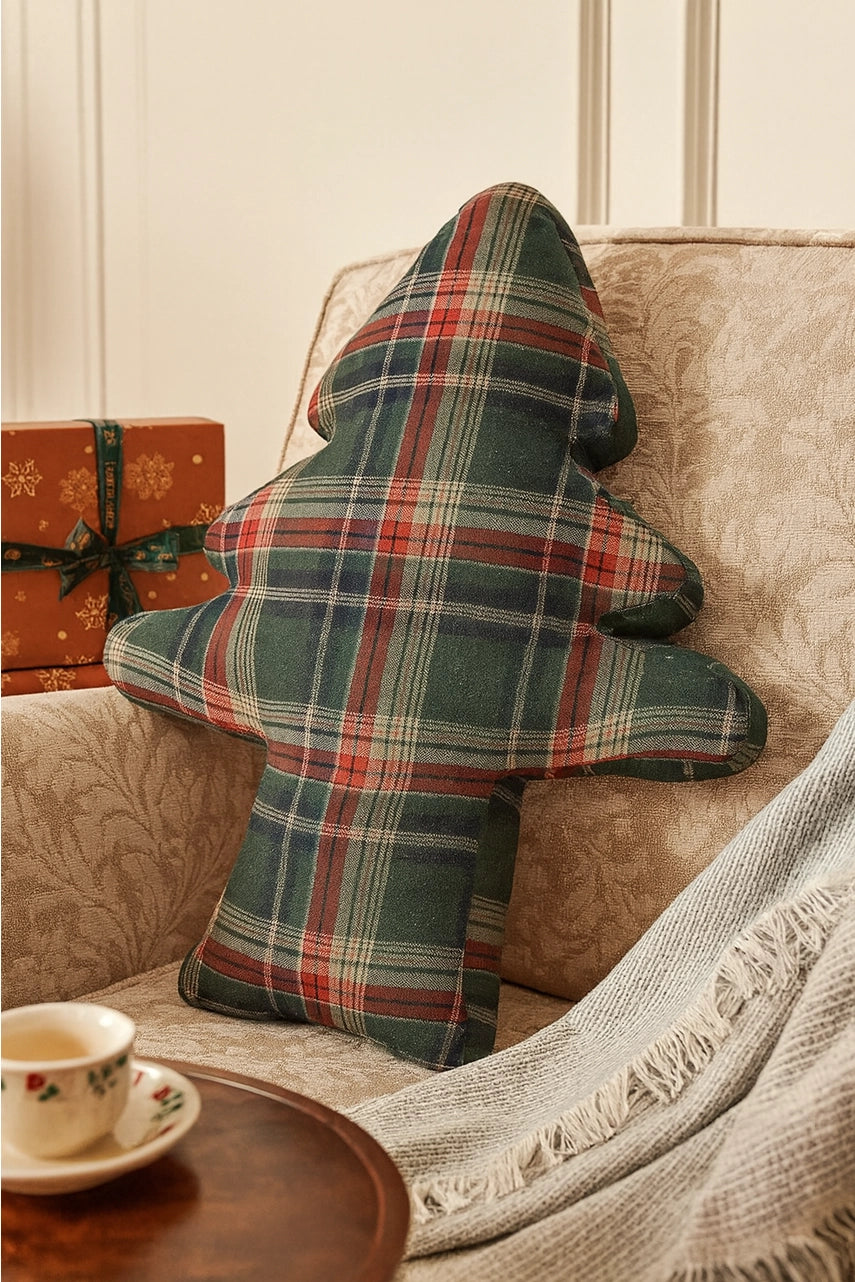 PRE ORDER - Green Plaid Christmas Tree Shaped Filled Pillow 🎄- 2026 AUGUST ARRIVAL
