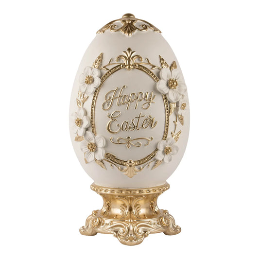 PRE ORDER - Australian Exclusive Ivory and Gold Floral Happy Easter Egg Pedestal 45cm - 2027 LATE JANUARY ARRIVAL