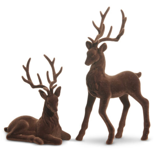 Holly & Pine Brown Flocked Deer Set of 2 - OCTOBER ARRIVAL