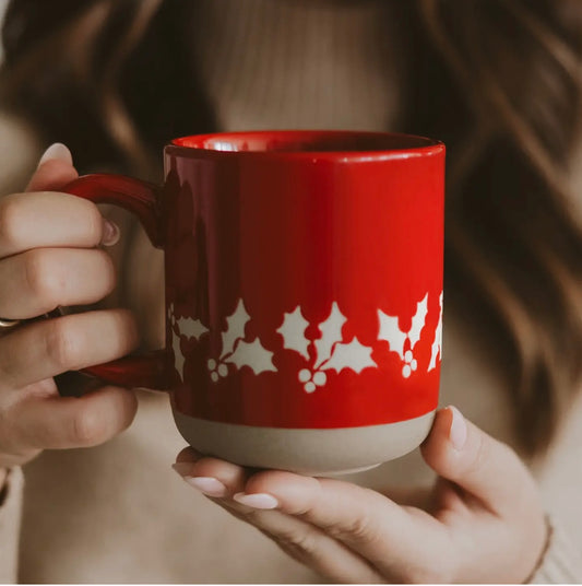 Red Christmas Holly Stoneware Mug