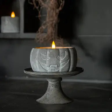 Grey Jack O Lantern 3D Flame Candle - SEPTEMBER ARRIVAL