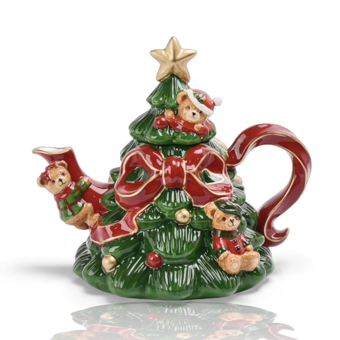 PRE ORDER - Ceramic Christmas Tree Shaped Teapot With Bears - 2026 OCTOBER ARRIVAL