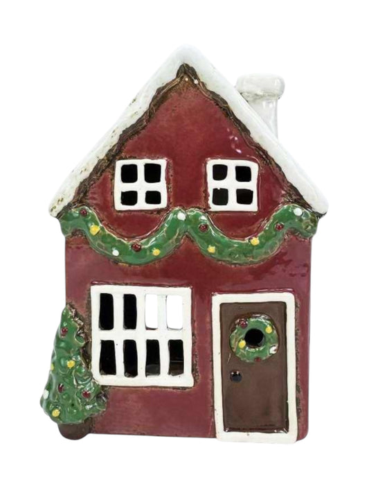 PRE ORDER - Red Pottery Christmas Village Tea Light House - 2026 SEPTEMBER ARRIVAL