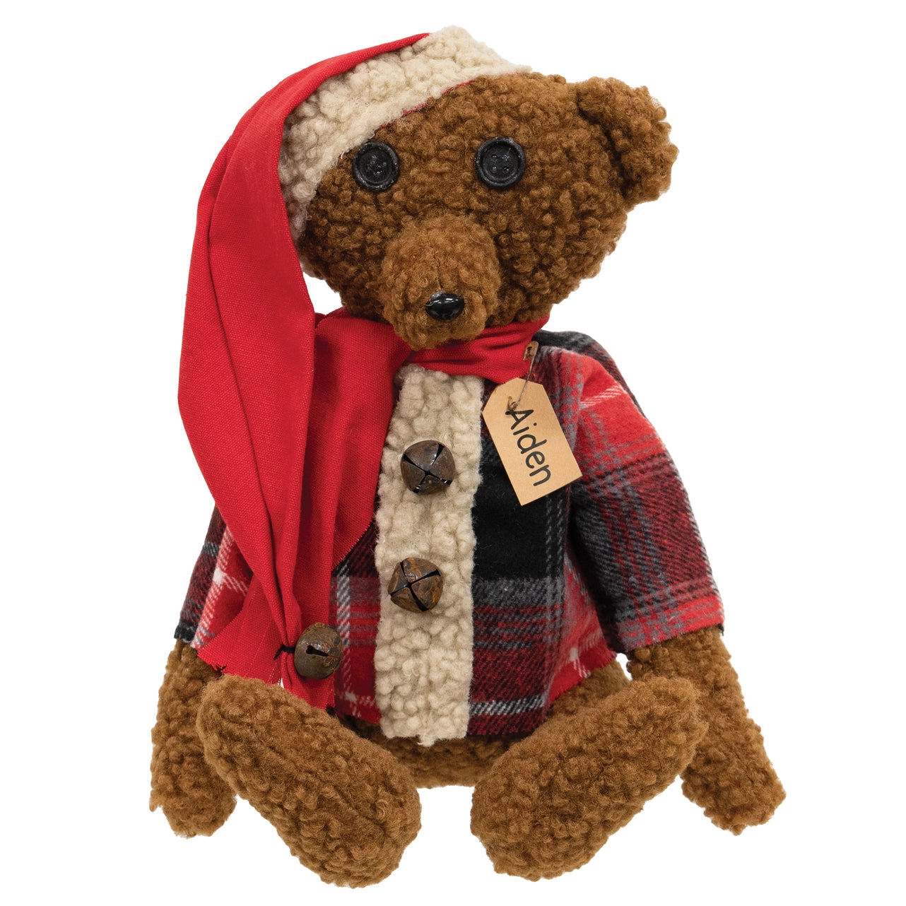 Aiden Teddy Bear in Plaid Shirt With Hat & Scarf 43cm