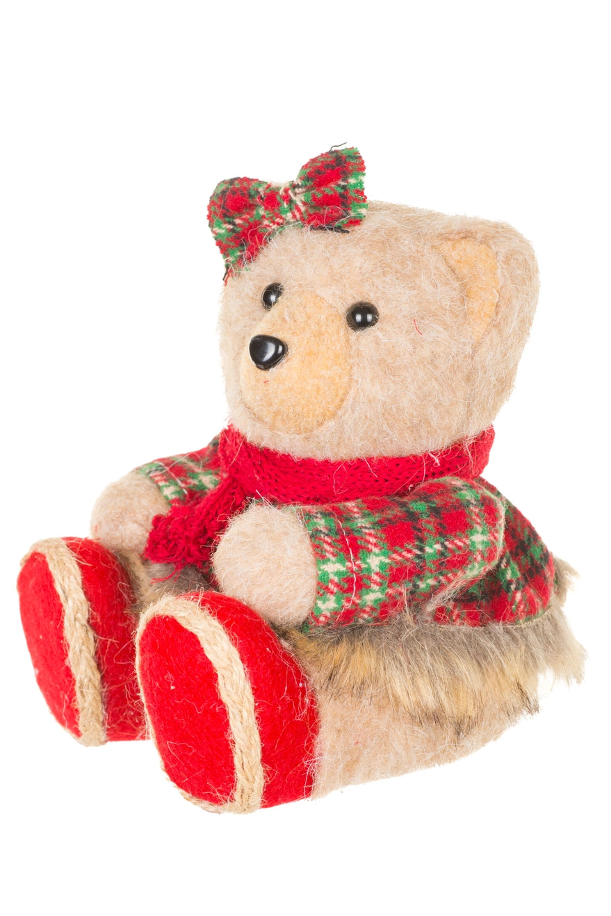 Sitting Light Brown Plaid Christmas Bear Girl - 2026 SEPTEMBER ARRIVAL