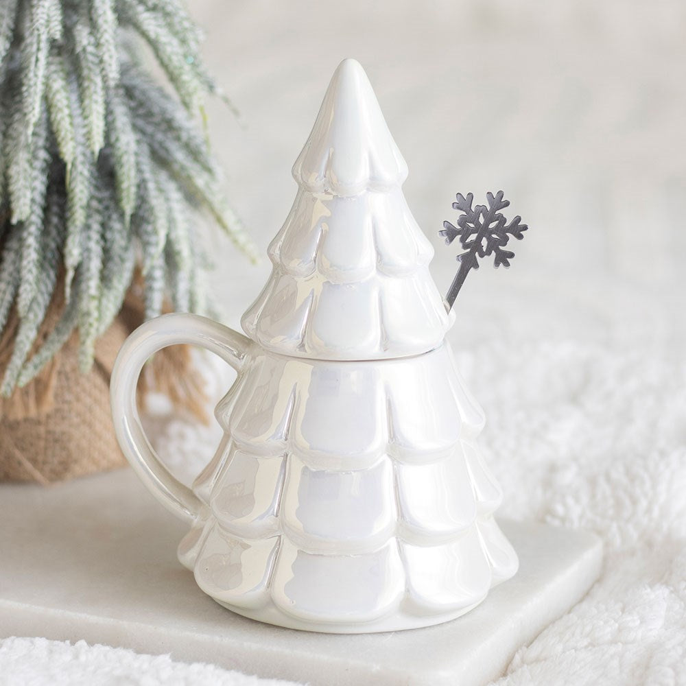 PRE ORDER - Iridescent White Tree Mug and Snowflake Spoon Set - 2026 SEPTEMBER ARRIVAL