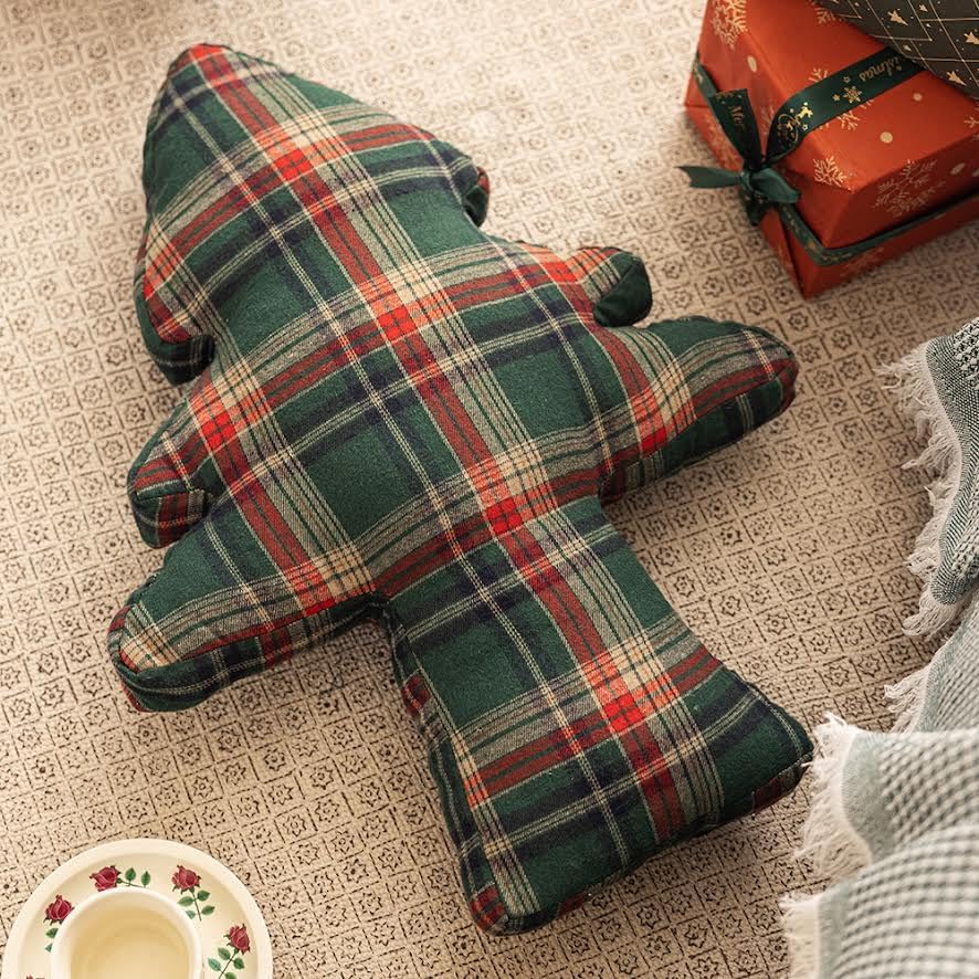 PRE ORDER - Green Plaid Christmas Tree Shaped Filled Pillow 🎄- 2026 AUGUST ARRIVAL